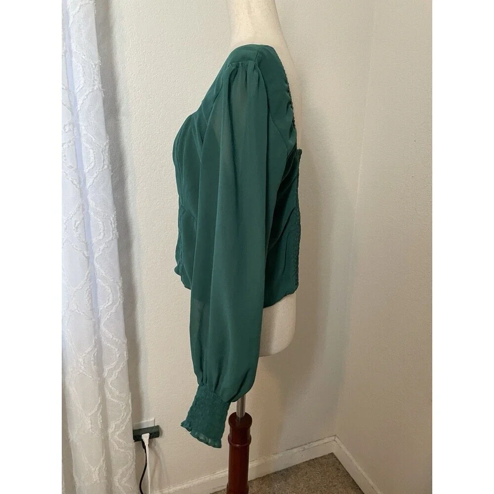 Abercrombie & Fitch Women XL Emerald Green Crop Top Puff Sleeve Feminine Chiffon